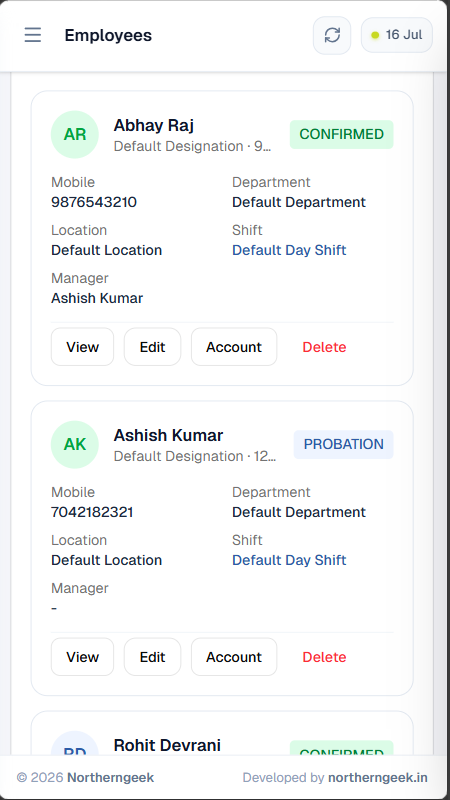 Employee directory on the Northern Geek HRIS mobile self-service app