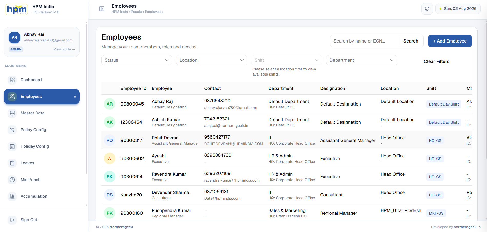 HR admin managing the employee directory in Northern Geek HRIS